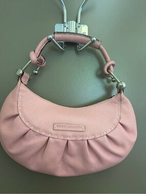 BCBGMAXAZRIA Pebble Leather Slouchy Ruched Hobo Shoulder Bag Pink OS